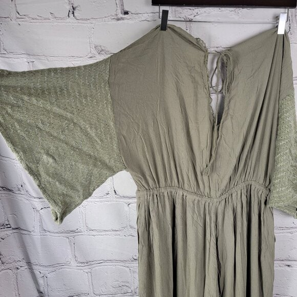 Davi and Dani Wide Leg Maxi Illusion Crop Jumpsuit Olive Green Boho Festival - Picture 6 of 9
